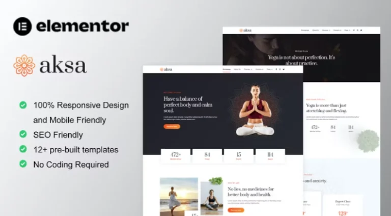 Aksa – Yoga Teacher & Studio Elementor Template Aksa – Yoga Teacher & Studio Elementor Template - Imagen 1