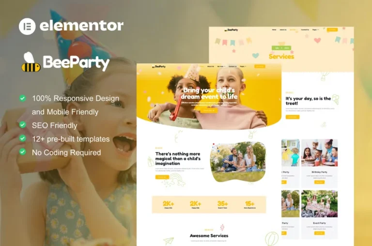 BeeParty – Kids Party Planner Elementor Template BeeParty – Kids Party Planner Elementor Template - Imagen 1