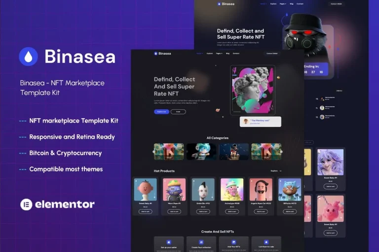 Binasea – NFT Marketplace Elementor Template Binasea – NFT Marketplace Elementor Template - Imagen 1
