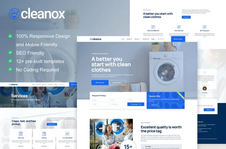 Cleanox – Laundry Service Elementor Template Cleanox – Laundry Service Elementor Template - Imagen 1