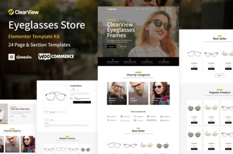 ClearView – Eyeglasses & Eyewear Store WooCommerce Elementor Template ClearView – Eyeglasses & Eyewear Store WooCommerce Elementor Template - Imagen 1