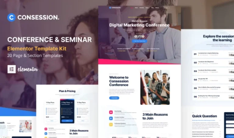 Consession – Conference & Seminar Elementor Template Consession – Conference & Seminar Elementor Template - Imagen 1
