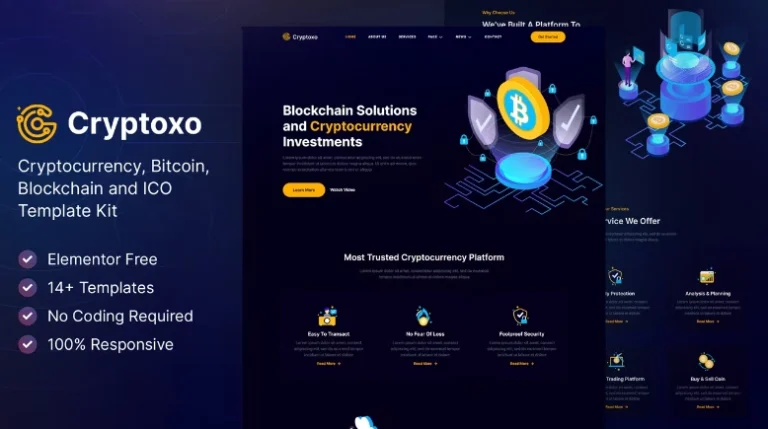 Cryptoxo – Cryptocurrency Blockchain & Bitcoin Elementor Template Cryptoxo – Cryptocurrency Blockchain & Bitcoin Elementor Template - Imagen 1
