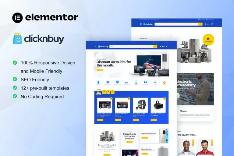 Clicknbuy – Woocommerce Electronic Store Elementor Template Clicknbuy – Woocommerce Electronic Store Elementor Template - Imagen 1