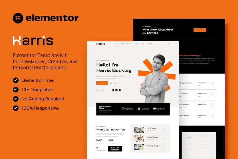 Harris – Creative & Personal Portfolio Elementor Template Harris – Creative & Personal Portfolio Elementor Template - Imagen 1