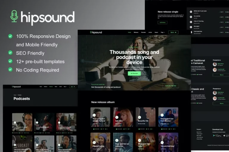 Hipsound – Music Streaming & Podcast Elementor Template Hipsound – Music Streaming & Podcast Elementor Template - Imagen 1